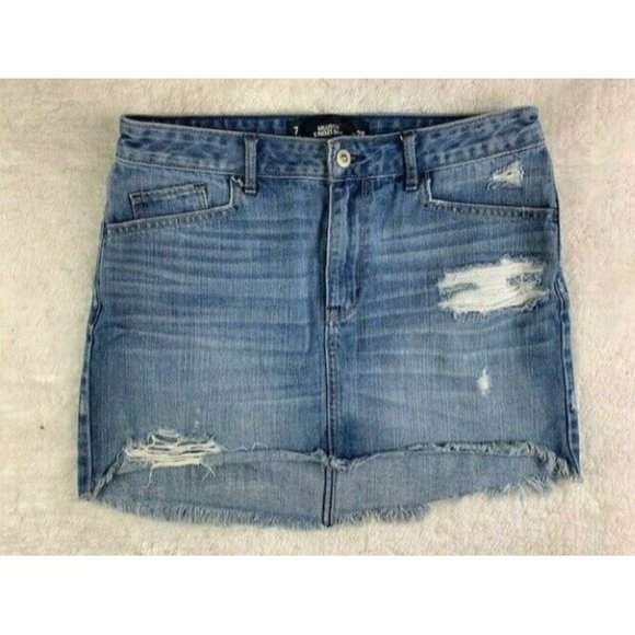 Hollister Size 7 Womens 5 Pocket Skirt Light Wash Ripped Torn Distressed - Picture 1 of 3